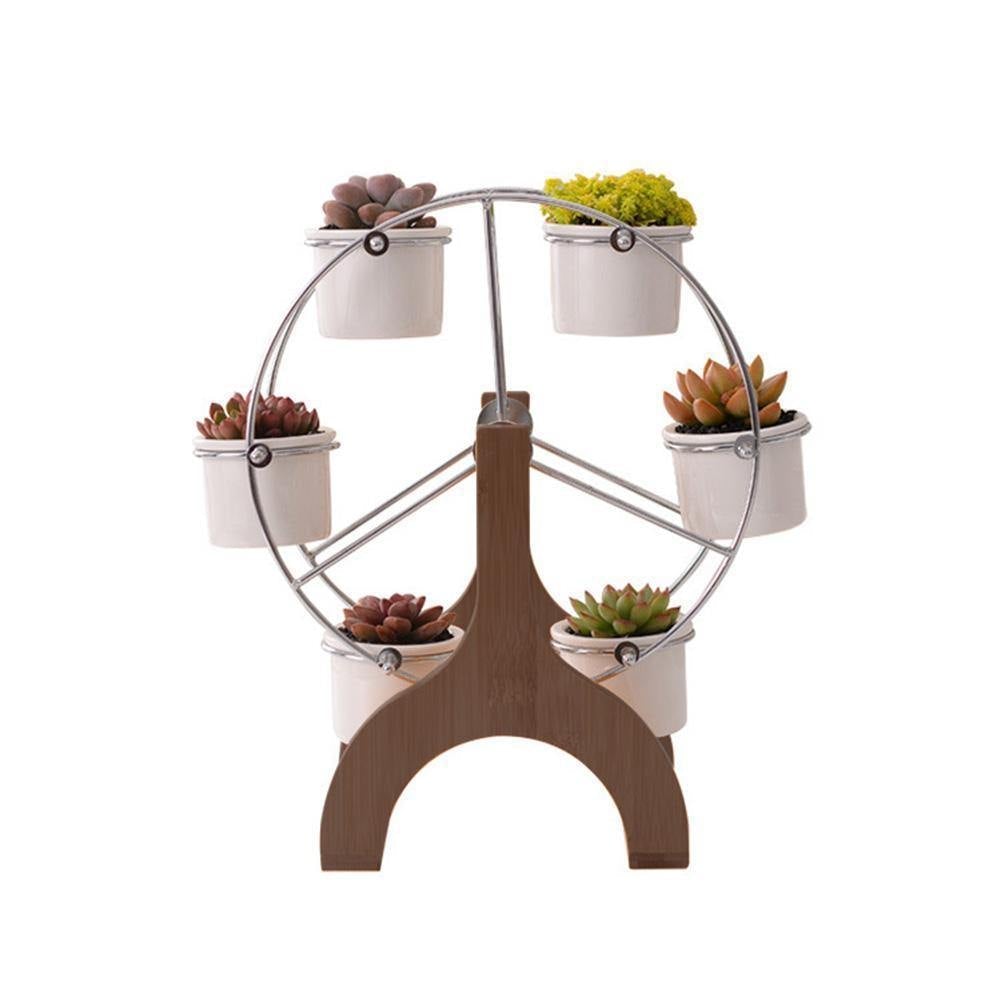 Wooden Carousel with Ceramic Succulent Planters